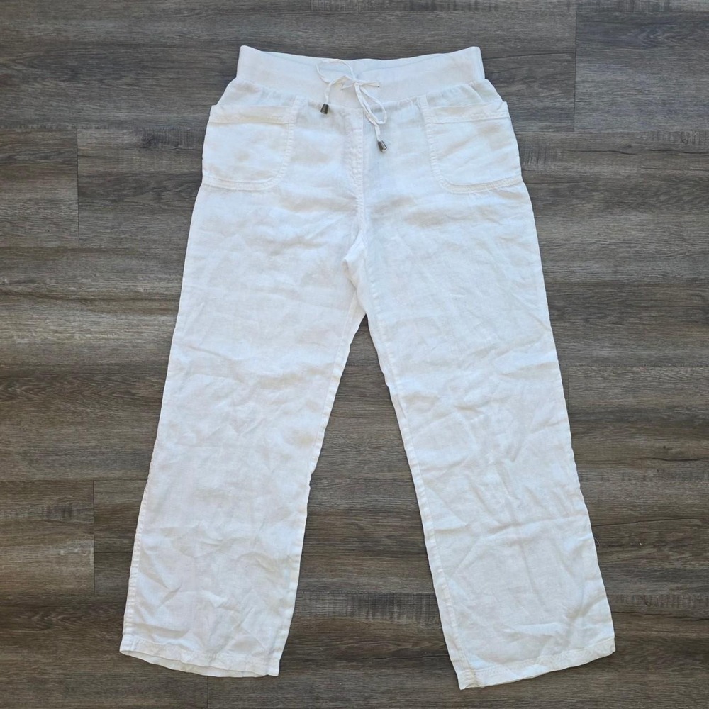 Style & Co White Linen Wide Leg Drawstring Pants Womens Size 8 Coastal Beach